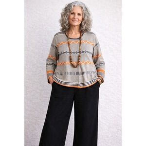 Gudrun Sjoden Organic Cotton Wool Knit Sweater Geometric Stripe Lagenlook- S